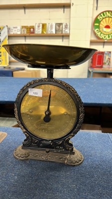 Lot 105 - Vintage Salter brass faced family scales,...