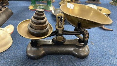 Lot 110 - Vintage brass and iron Libra scales with iron...