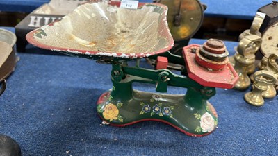 Lot 112 - Barge ware type painted scales and weights