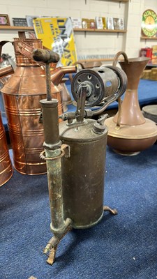 Lot 129 - Large brass bodied blow lamp marked Optimos,...