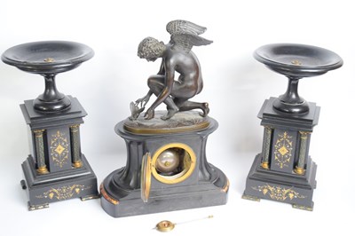 Lot 369 - 19th century French black slate and marble...