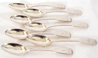 Lot 230 - Set of six Victorian Fiddle pattern dessert...