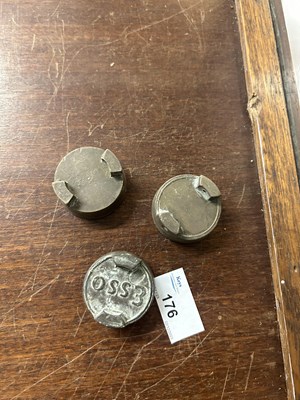 Lot 176 - Three brass fuel caps, one marked Esso