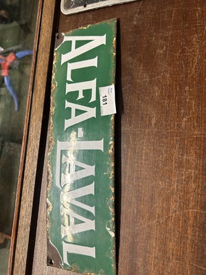 Lot 181 - Small enamel sign marked 'Alfa-laval', 34cm wide