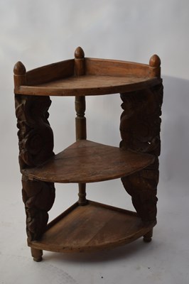 Lot 412 - Indian hardwood corner whatnot with carved...