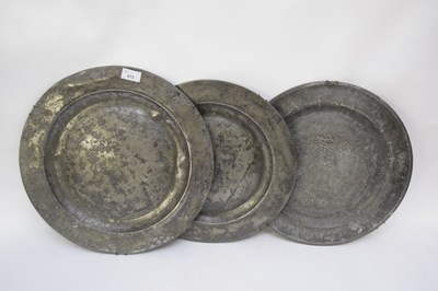 Lot 415 - Three 18th century pewter circular plates or...