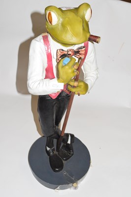 Lot 208 - Modern resin model of a snooker playing frog,...