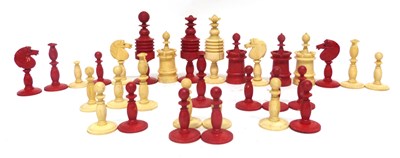 Lot 155 - Part chess set in stained bone white and red...