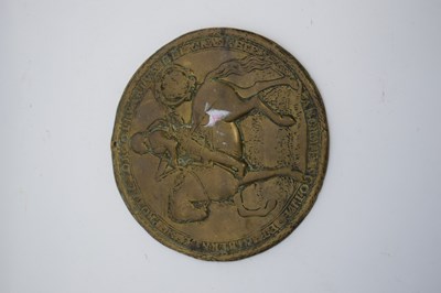 Lot 163 - Brass plaque with model of Oliver Cromwell on...