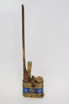 Lot 173 - Brass opium pipe with inlaid enamel decoration