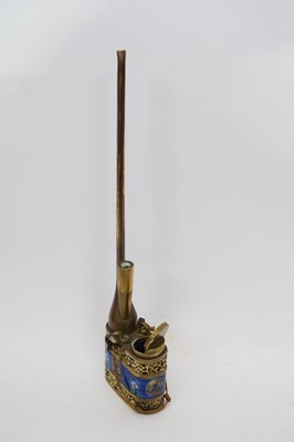 Lot 173 - Brass opium pipe with inlaid enamel decoration