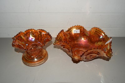 Lot 5 - TWO TANGERINE FRILLED CARNIVAL GLASS BOWLS
