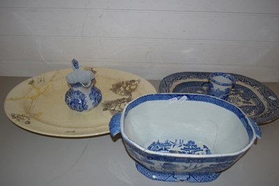 Lot 21 - MEAT PLATES, WILLOW PATTERN SOUP TUREEN,...
