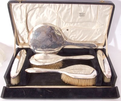 Lot 238 - Cased George V silver backed dressing table...