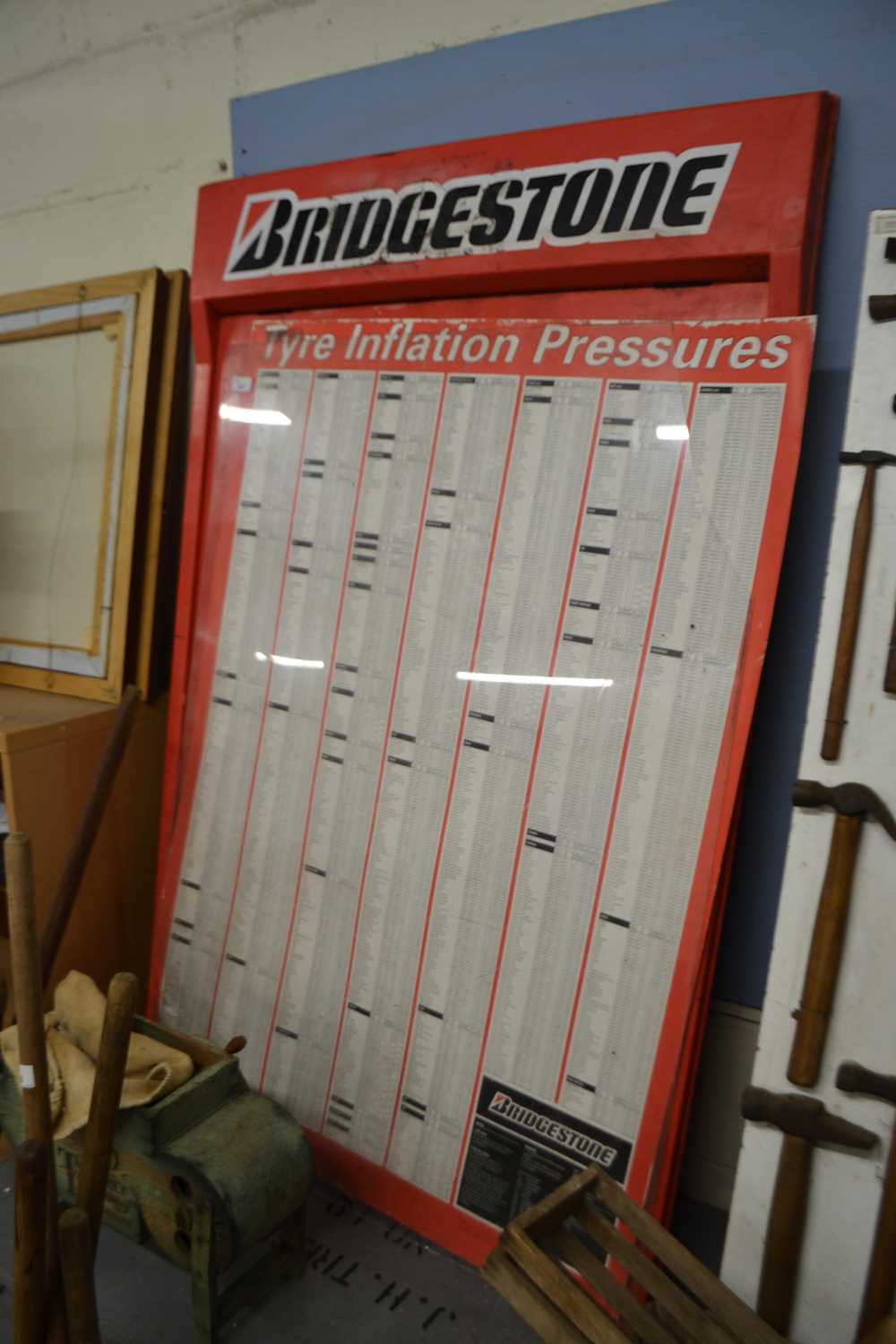 Lot 627 Bridgestone Tyre inflation pressures chart