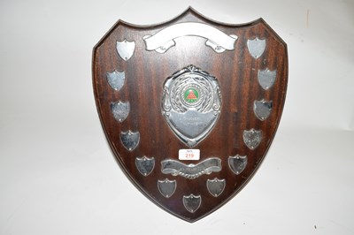 Lot 219 - Hardwood back shield shape snooker award with...