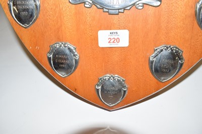Lot 220 - Hardwood back shield shape snooker award with...