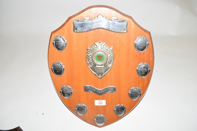 Lot 220 - Hardwood back shield shape snooker award with...