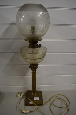 Lot 56 - OIL LAMP WITH FROSTED GLASS SHADE, CLEAR GLASS...