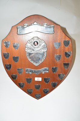 Lot 221 - Hardwood back shield shape snooker award with...
