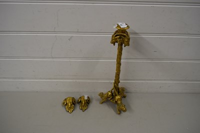 Lot 80 - GILT METAL CANDLESTICK, THE BASE FORMED AS...
