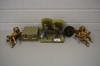 Lot 98 - MIXED LOT: A PAIR OF ALABASTER BOOKENDS...