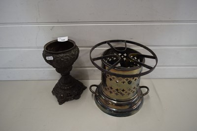 Lot 144 - OIL LAMP BASE AND A SMALL OIL STOVE OR WARMER