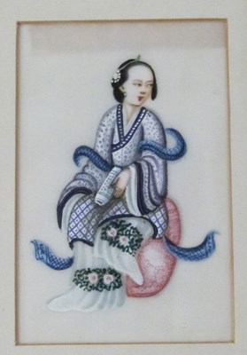 Lot 258 - Group of three small Chinese paintings on silk,...