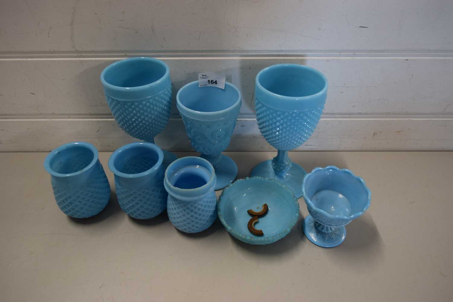 Lot 164 - MIXED LOT TURQUOISE PRESSED GLASS GOBLETS AND...