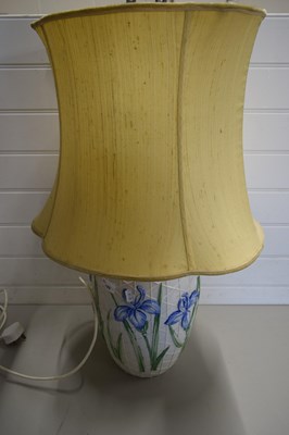 Lot 170 - LARGE CERAMIC TABLE LAMP DECORATED WITH IRIS...