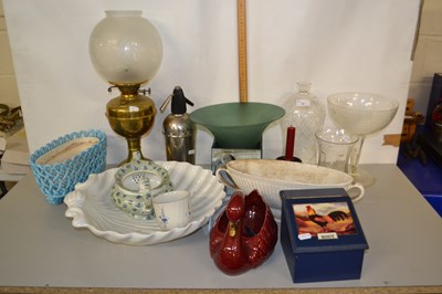 Lot 13 - Mixed Lot: Brass based oil lamp, various glass...