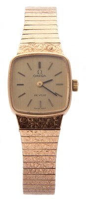 Lot 287 - Ladies 9ct gold Omega de ville wrist watch,...