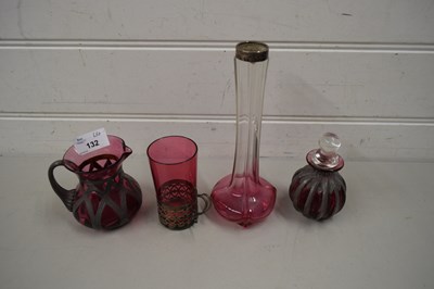 Lot 132 - CRANBERRY GLASS SMALL BEAKER WITH HALLMARKED...