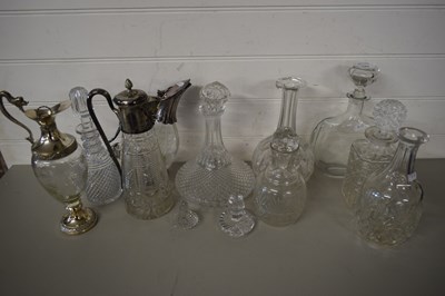 Lot 185 - MIXED LOT VARIOUS CLEAR GLASS DECANTERS,...