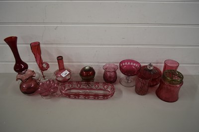 Lot 209 - MIXED LOT VARIOUS SMALL CRANBERRY GLASS VASES,...