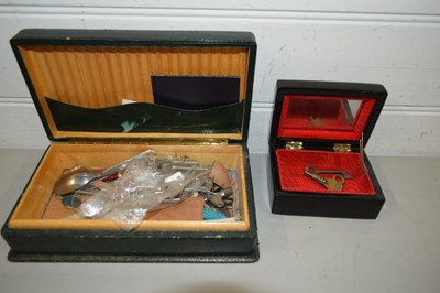Lot 213 - SMALL LEATHER COVERED JEWELLERY BOX AND...