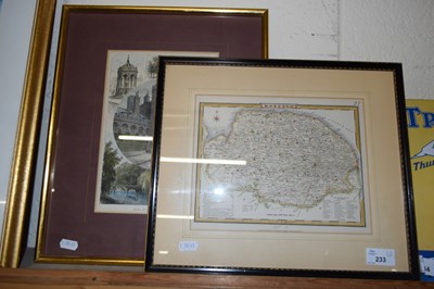 Lot 233 - COLOURED MAP OF NORFOLK TOGETHER WITH A FRAMED...