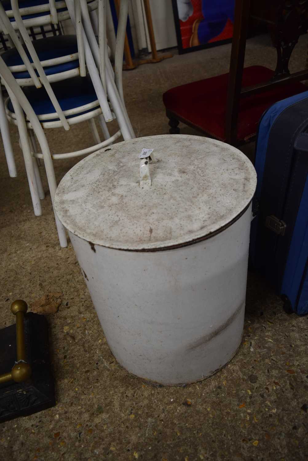 Lot 355 - A large enamel flour or bed bin, one handle...