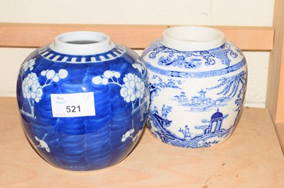 Lot 521 - CHINESE BLUE AND WHITE PRUNUS DECORATED GINGER...