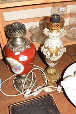 Lot 524 - TWO POTTERY AND METAL BASED TABLE LAMPS