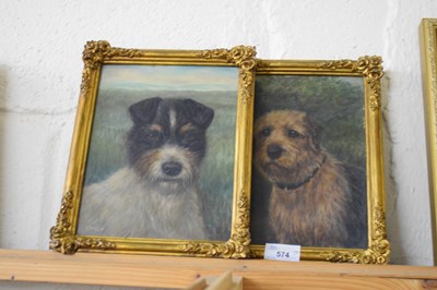 Lot 574 - PAIR OF SMALL OIL ON BOARD STUDIES OF TERRIERS...