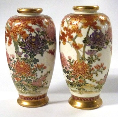 Lot 266 - A pair of Japanese Satsuma wear vases of...