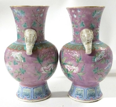 Lot 267 - Pair of Chinese porcelain vases, the pink...