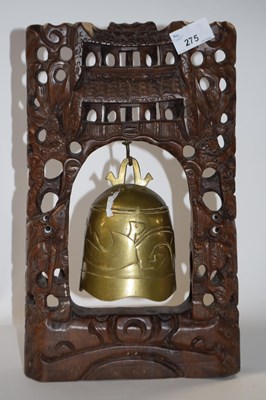 Lot 275 - A Chinese brass temple bell in carved wooden...