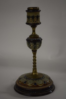 Lot 308 - A 19th Century Lambeth Doulton candlestick by...