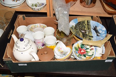 Lot 632 - BOX VARIOUS DECORATED PLATES, MUGS, KITCHEN...