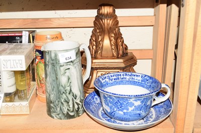 Lot 634 - OVERSIZE BLUE AND WHITE CUP AND SAUCER, WALL...