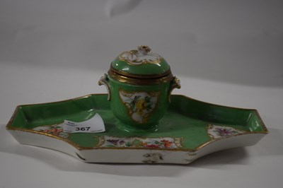 Lot 367 - A porcelain ink well on shaped base, the green...