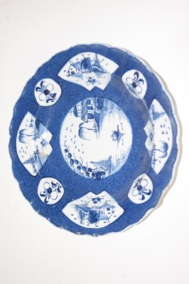 Lot 382 - A Bow porcelain plate, the powder blue ground...