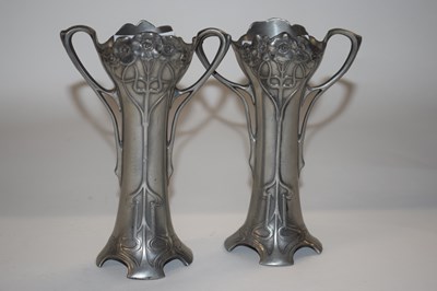 Lot 388 - A pair of WMF Art Nouveau style pewter vases...